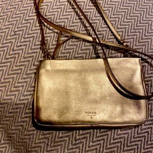 Fossil Gold Leather Crossbody Sydney Handbag